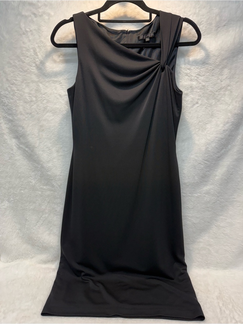 David Meister Black One-Shoulder Knot-Detail Cocktail Dress